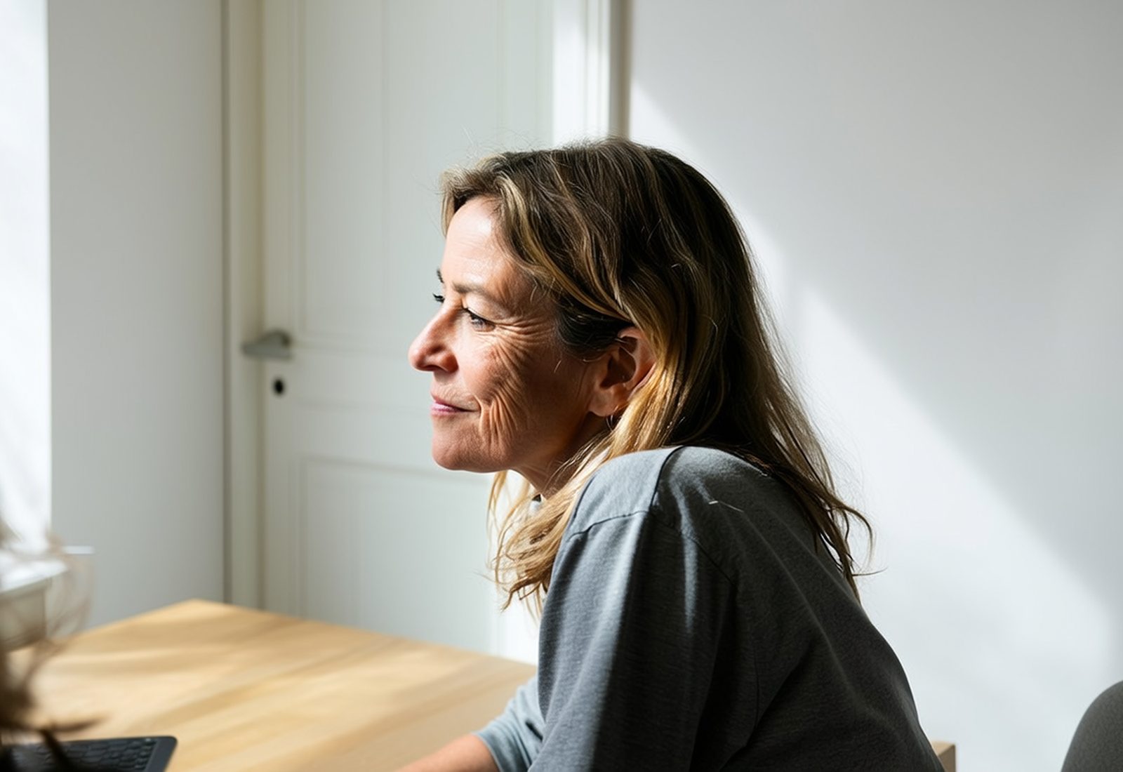 Twee vrouwen in gesprek aan tafel bij het raam